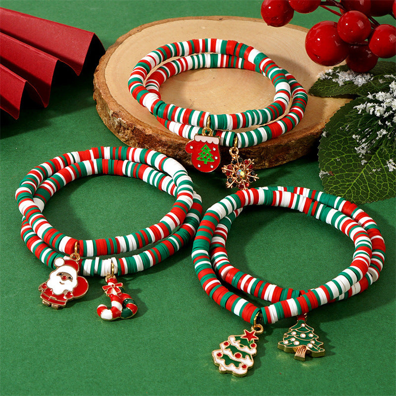 Wholesale  Christmas Ornaments Colorful Soft Pottery Beaded Bracelet