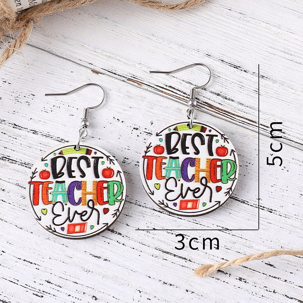 Wholesale Double Sided Wooden Teachers Day Earrings