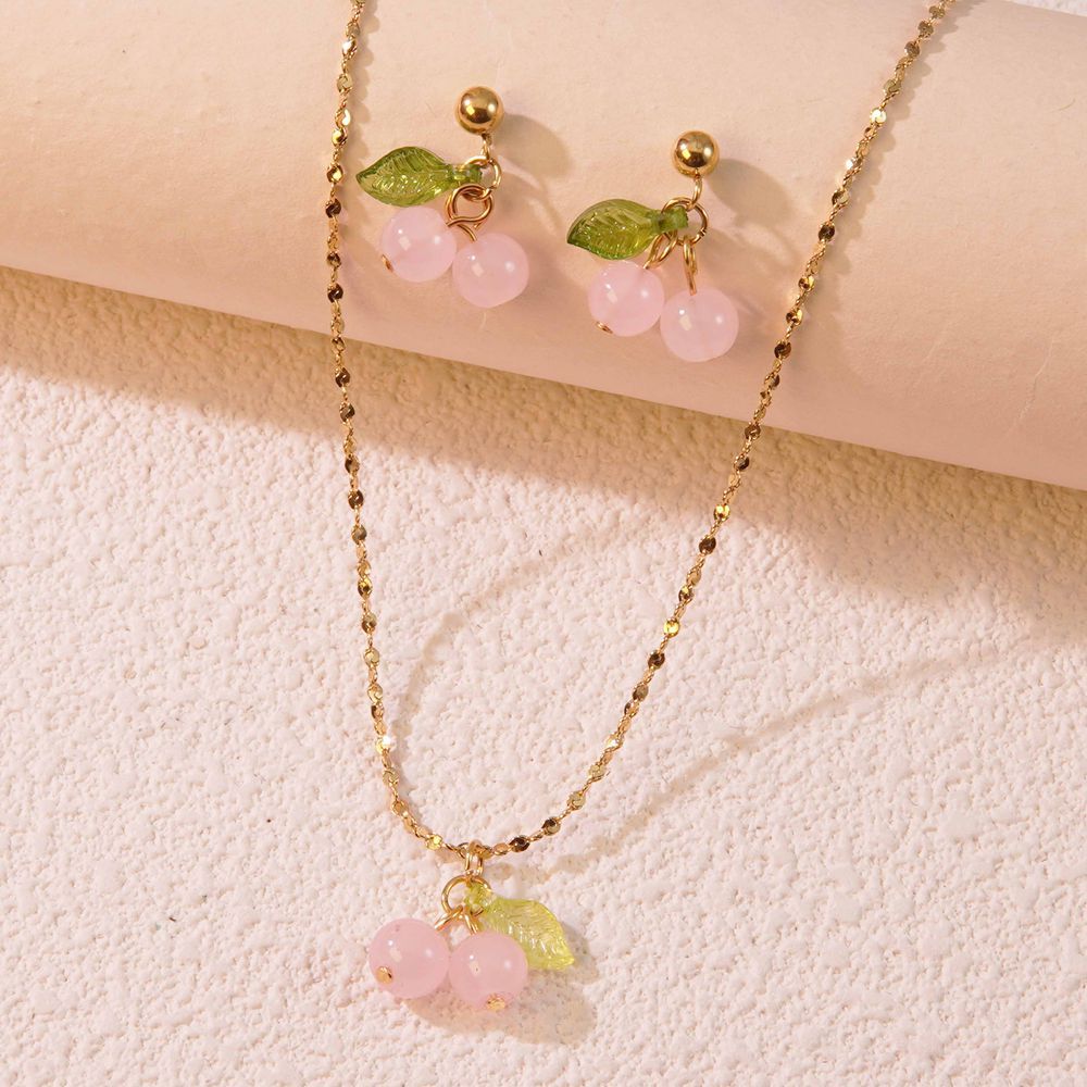 Wholesale Cherry Shape Stainless Steel Necklace Earrings