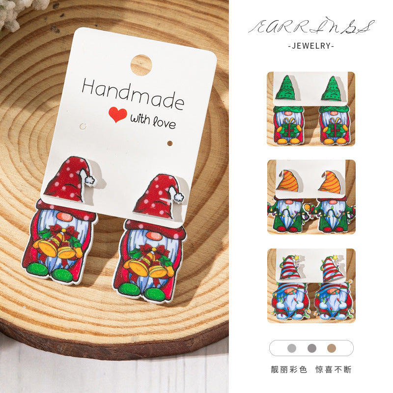 Wholesale Christmas-themed acrylic front and back printed Santa earrings