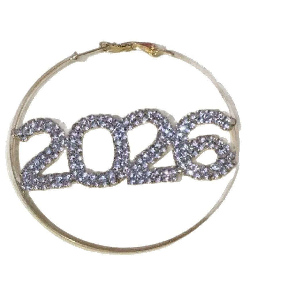Wholesale Exaggerated Rhinestone 2026 Number Circle Earrings