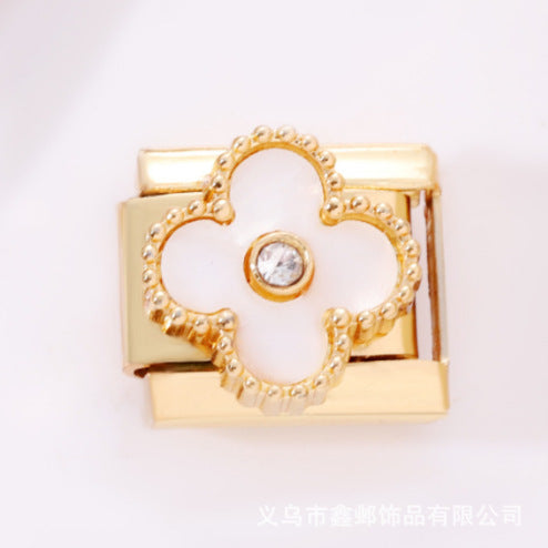 Wholesale 10pcs Italian Charm Bracelet 9mm DIY Splicing Removable Black Pink Four Leaf Clover Stainless Steel Composable Bracelet