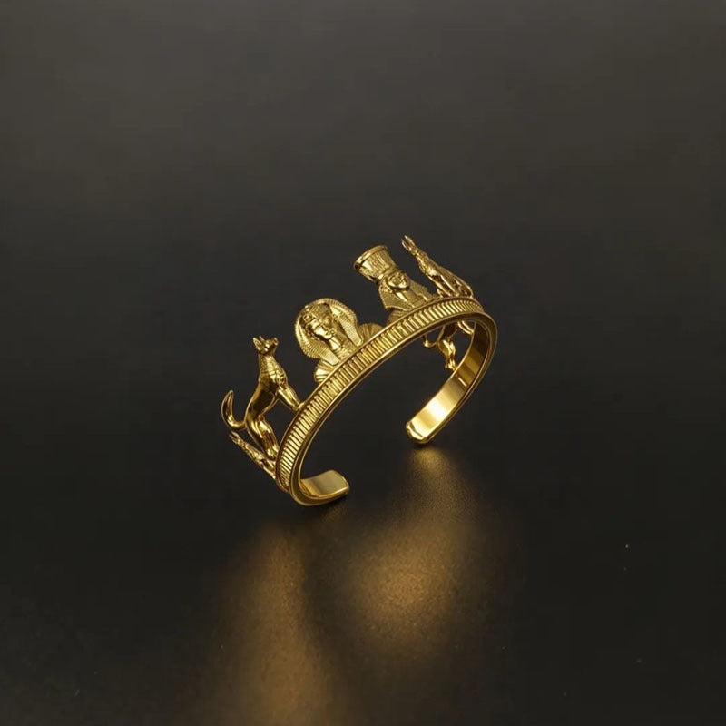 Wholesale New Egyptian mythical beast open ring gold retro pharaoh cat god
