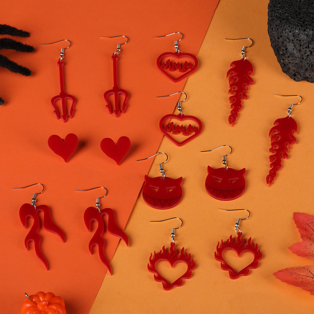 Wholesale  environmentally friendly acrylic ear Halloween red love flame earrings
