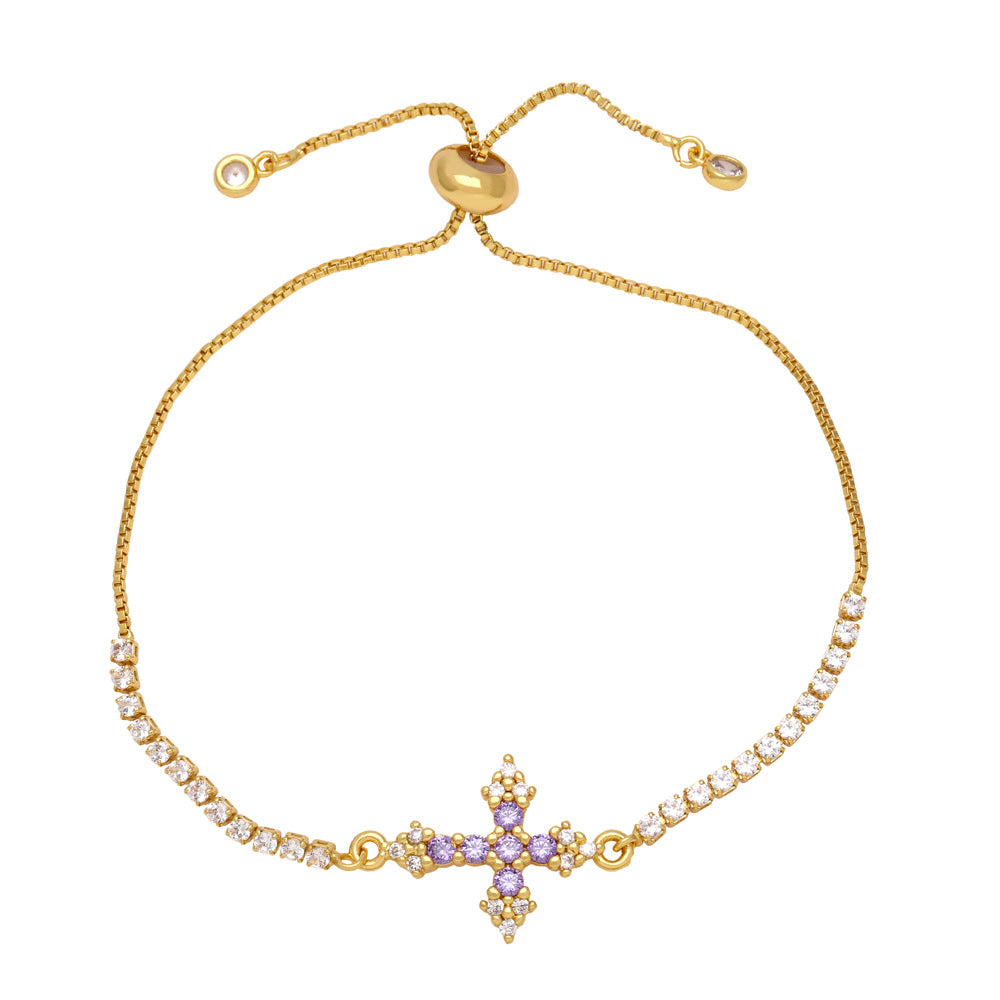 Wholesale Copper bracelet with zircon-encrusted cross pendant