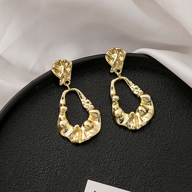 Wholesale Silver Needle Pleated Gold Earrings