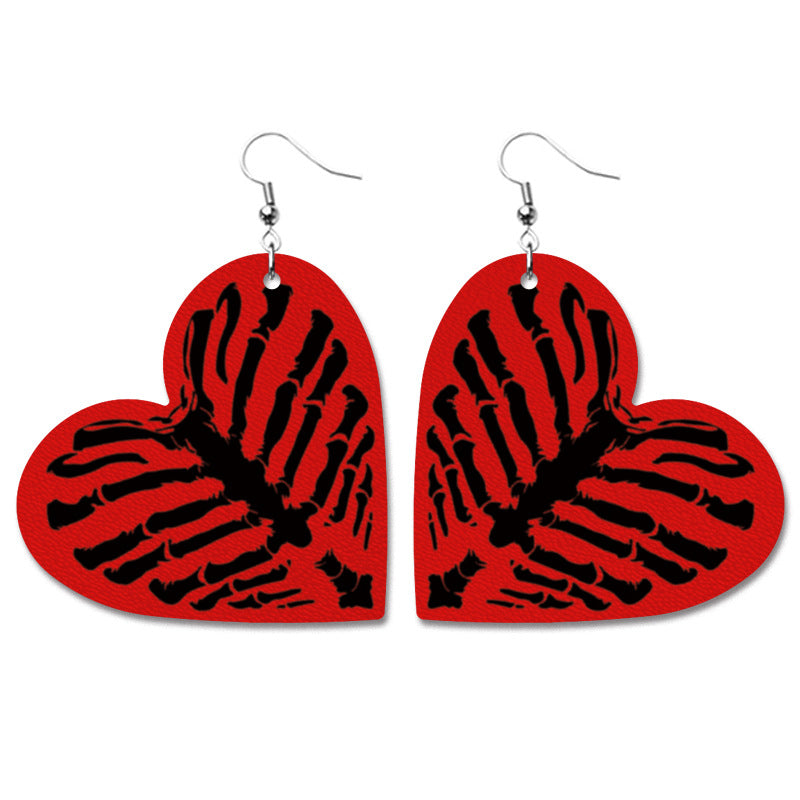 Wholesale Halloween Pumpkin Bat Alien Funny Heart Shape Leather Earrings ACC-ES-HY108