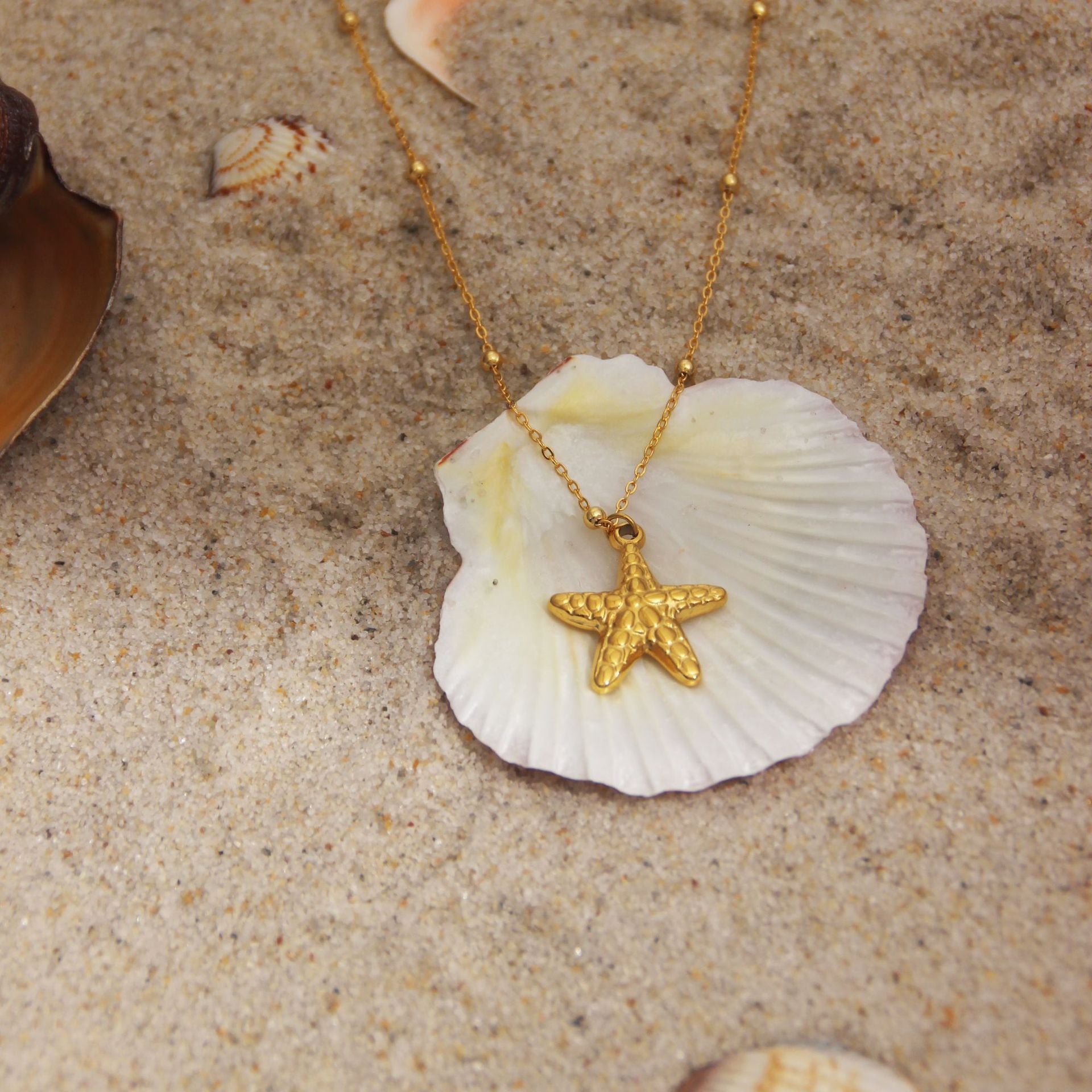 Wholesale Ocean Series Necklace 18k Gold Plated Necklace Conch Starfish Necklace Titanium Steel Necklace ACC-NE-Minx001