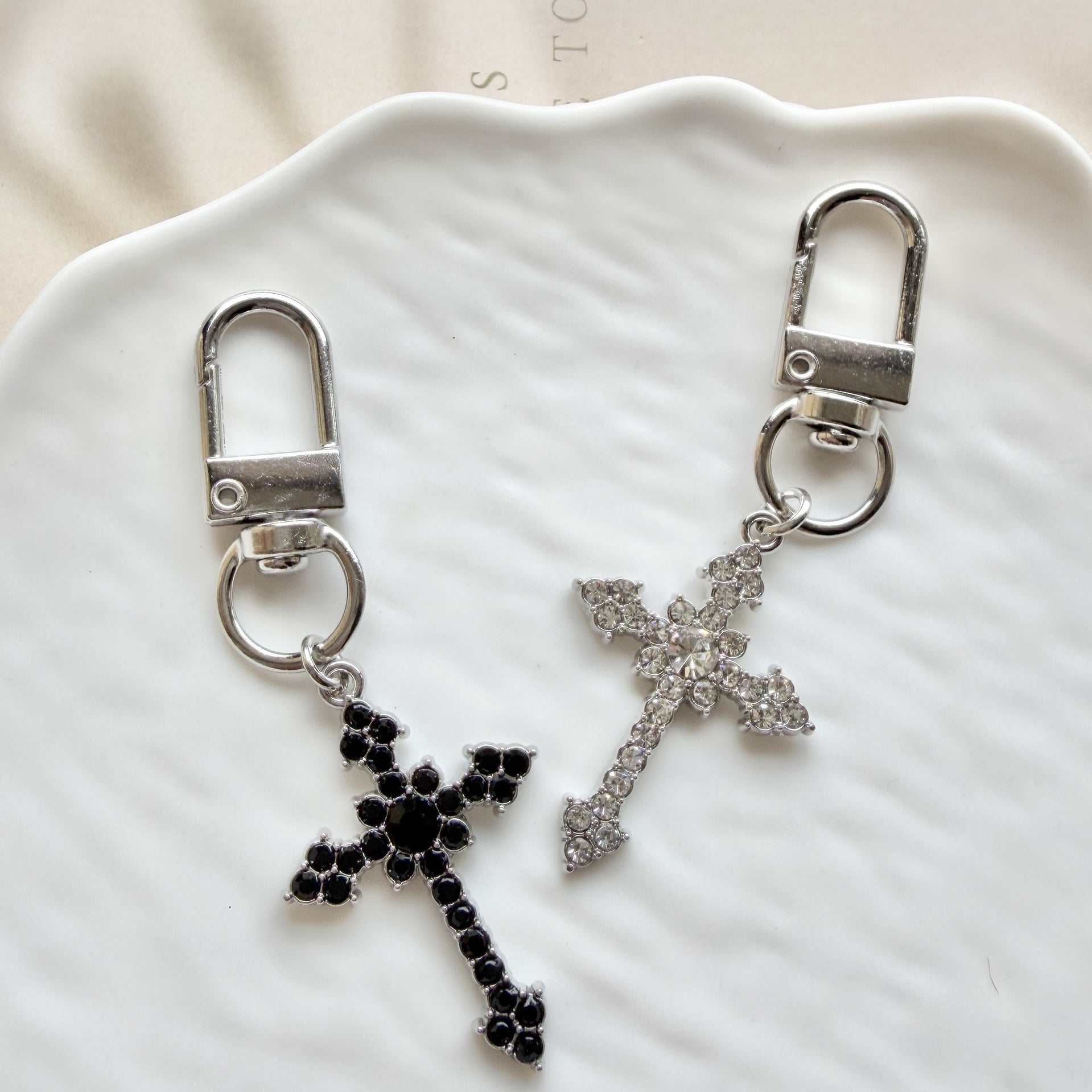 Wholesale Y2K Rhinestone Cross Keychain Alloy Black Bag Charm Gift