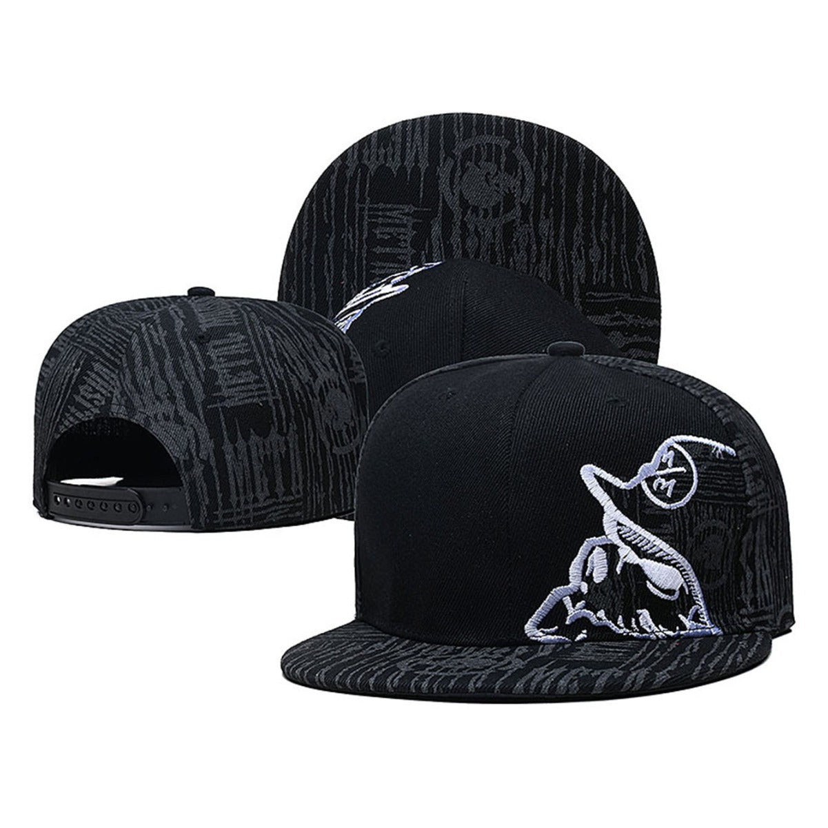 Wholesale black skull music flat hat hip  casual baseball cap