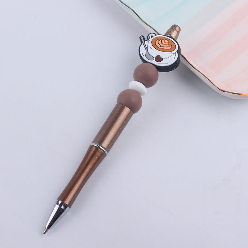 Wholesale  beaded pen DIY creative coffee cup silicone teether handmade beaded pen