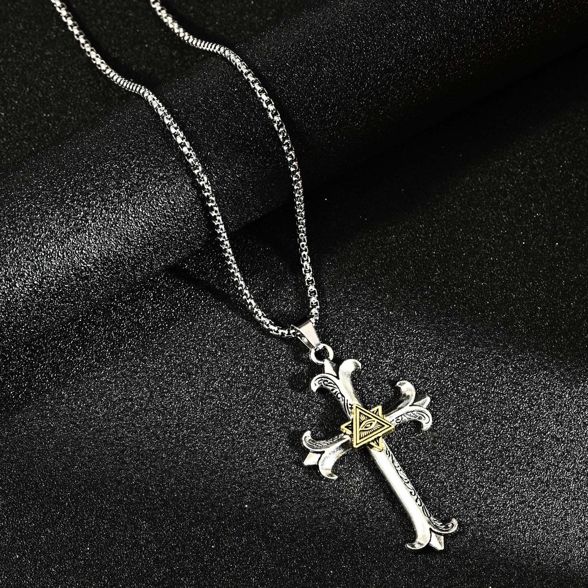 Wholesale Zinc Alloy Hip Hop Cross Pendant Necklace Men S Eye Of God Antique Style Jewelry