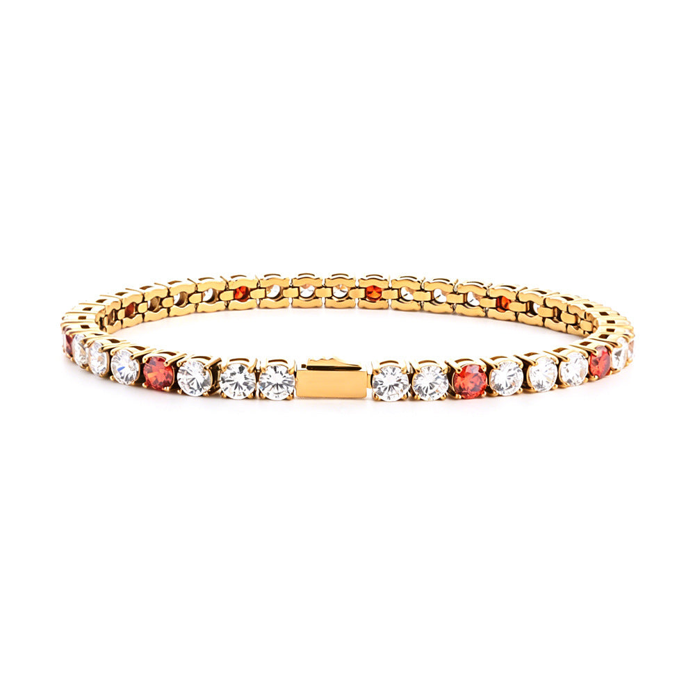 Wholesale Euro-American Hip-Hop Style Stainless Steel Cuban Chain with Red Zircon
