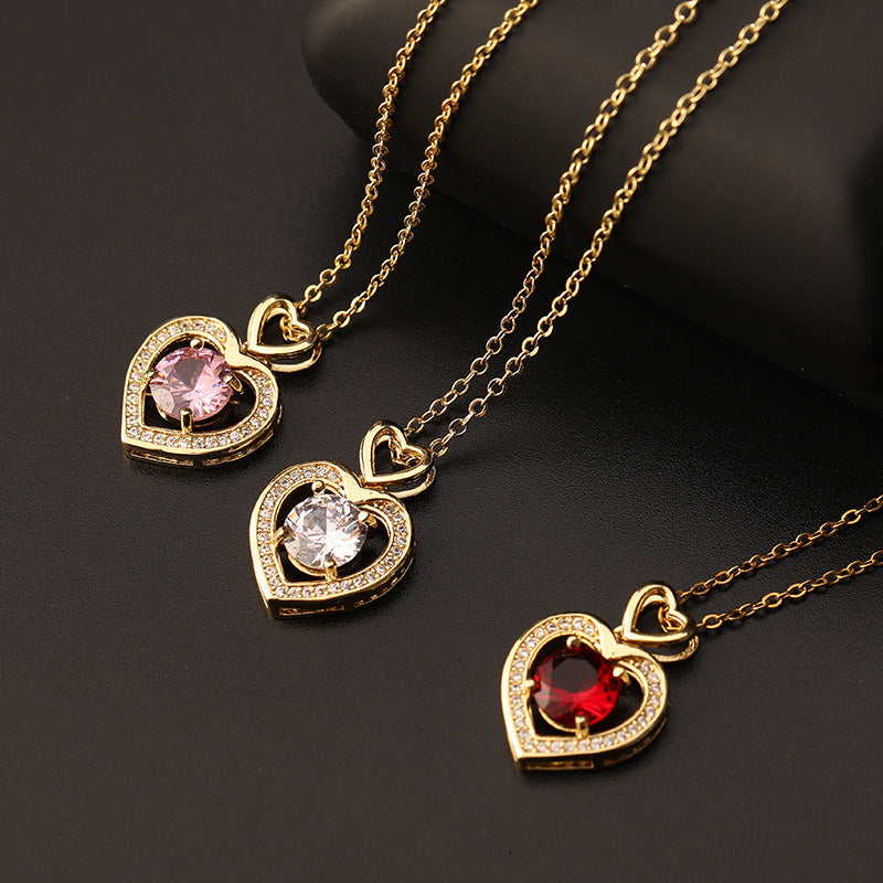 Wholesale Heart Micro Inlaid Colorful Zircon Clavicle Necklaces Choker Necklace ACC-NE-SY013