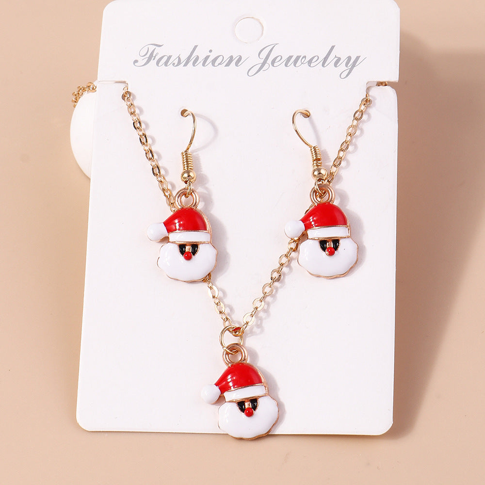 Wholesale Santa Claus Elk Cane Christmas Tree Snowman Necklaces Earrings Set ACC-NE-YueSen005