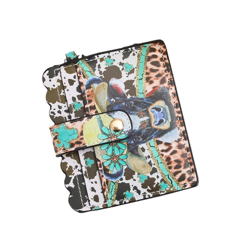 Wholesale Western Style Sunflower Cow Head Cow Pattern Cactus PU Pickup Bag Keychain ACC-KC-MiQiu002