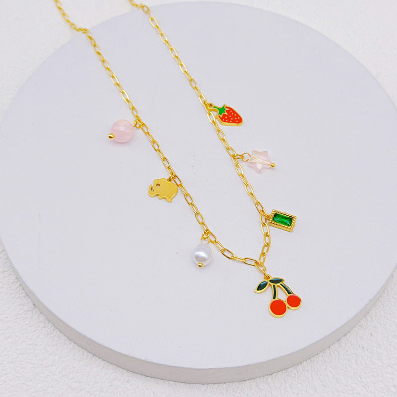 Wholesale cherry pendant necklace  multi-element strawberry pearl clavicle chain