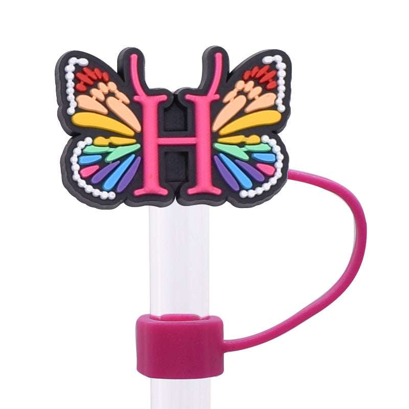 Wholesale Random 100pcs Creative DIY butterfly letters Straw Cover Straw Tube Cap