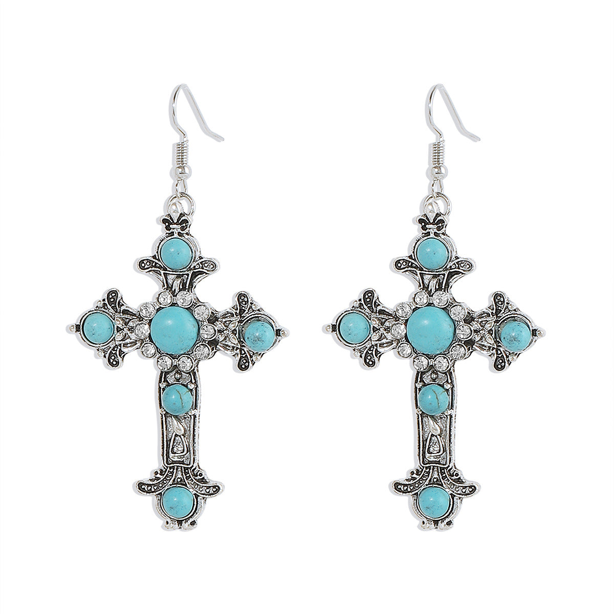 Wholesale Fashion New Cross turquoise earrings retro personalized creative distressed earrings
