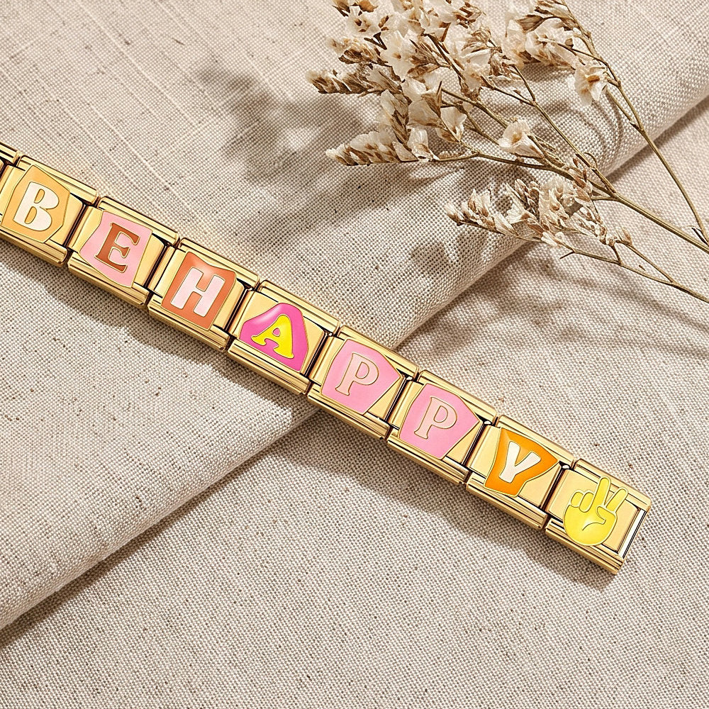Wholesale Stainless Steel Gold Tone Colorful Enamel Flower Modular Bracelet DIY Detachable Elastic Jewelry Accessory Gift