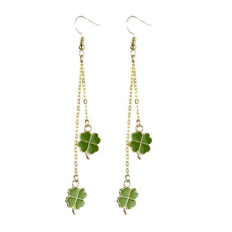 Wholesale 2 Pairs/pack St. Patrick's Shamrock Four Leaf Clover Lucky Chain Earrings ACC-ES-HY219