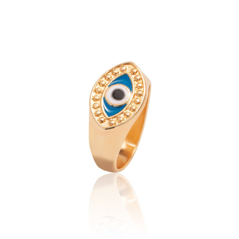 Wholesale Oil Painting Gold Plated Devil Eye Ring Adjustable Rings Stainless Steel ACC-RS-Chens001