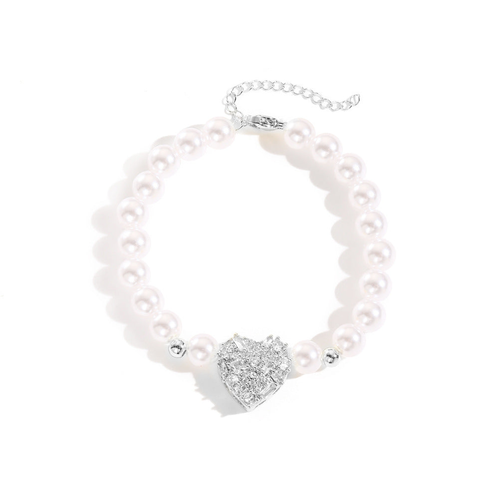 Wholesale plated 18K love zircon  pearl bracelet