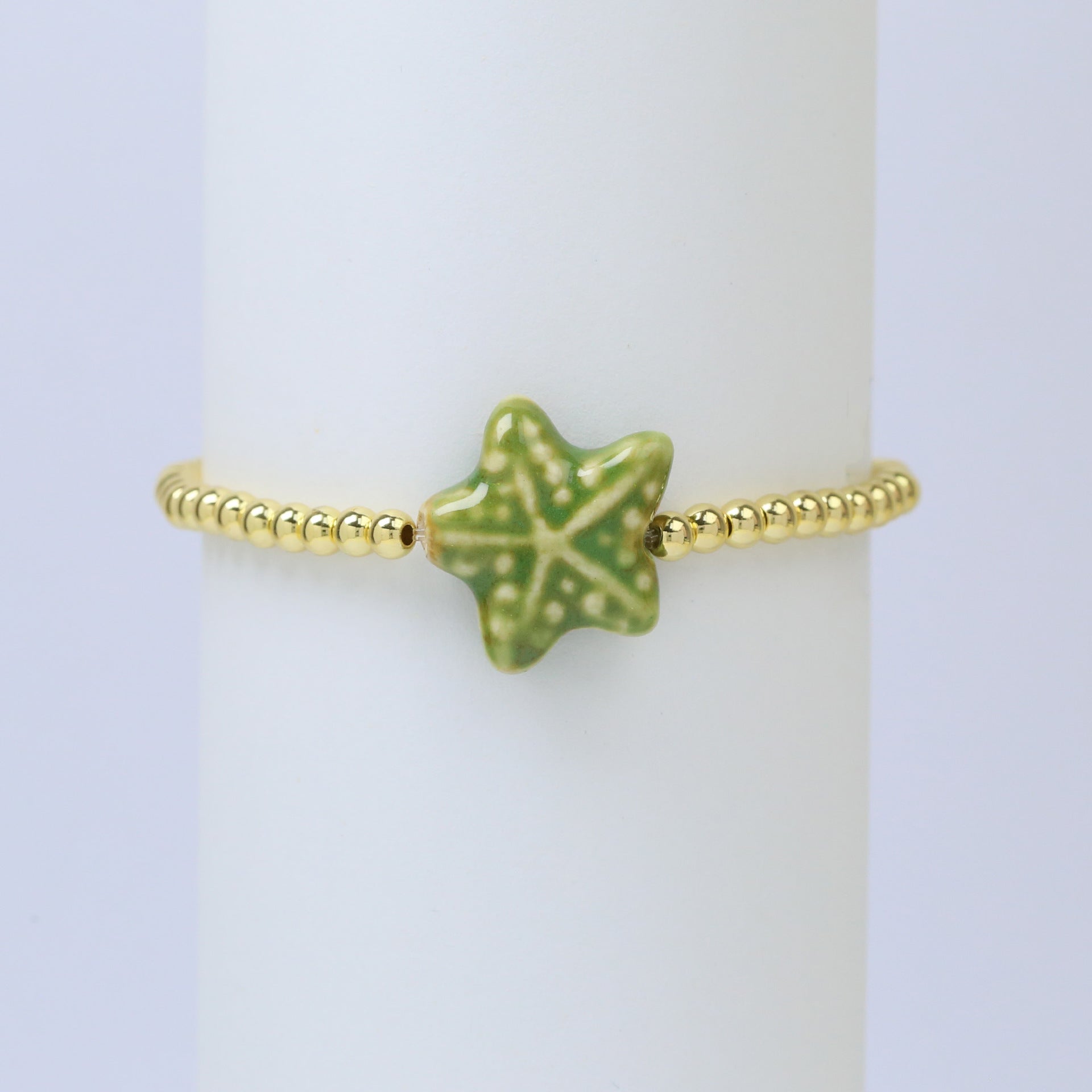 Wholesale Ceramic colored glass starfish elastic rope copper bead bracelet