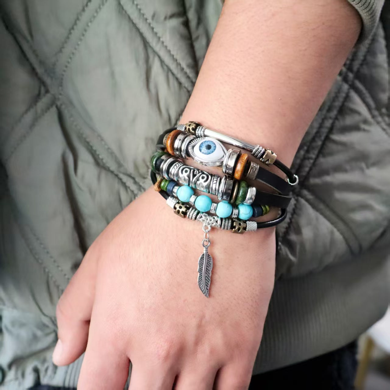Wholesale Multi-Layer Beaded Alloy Bracelet Ethnic Eye Design Fashion Accessory for Boutique Resale