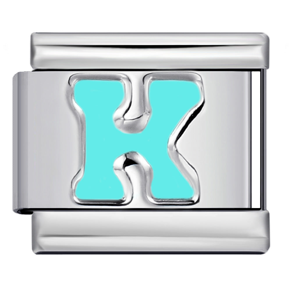 Wholesale Italian Charm Bracelet 9mm DIY sky blue English letter series   Creative Stainless Steel Composable Bracelet