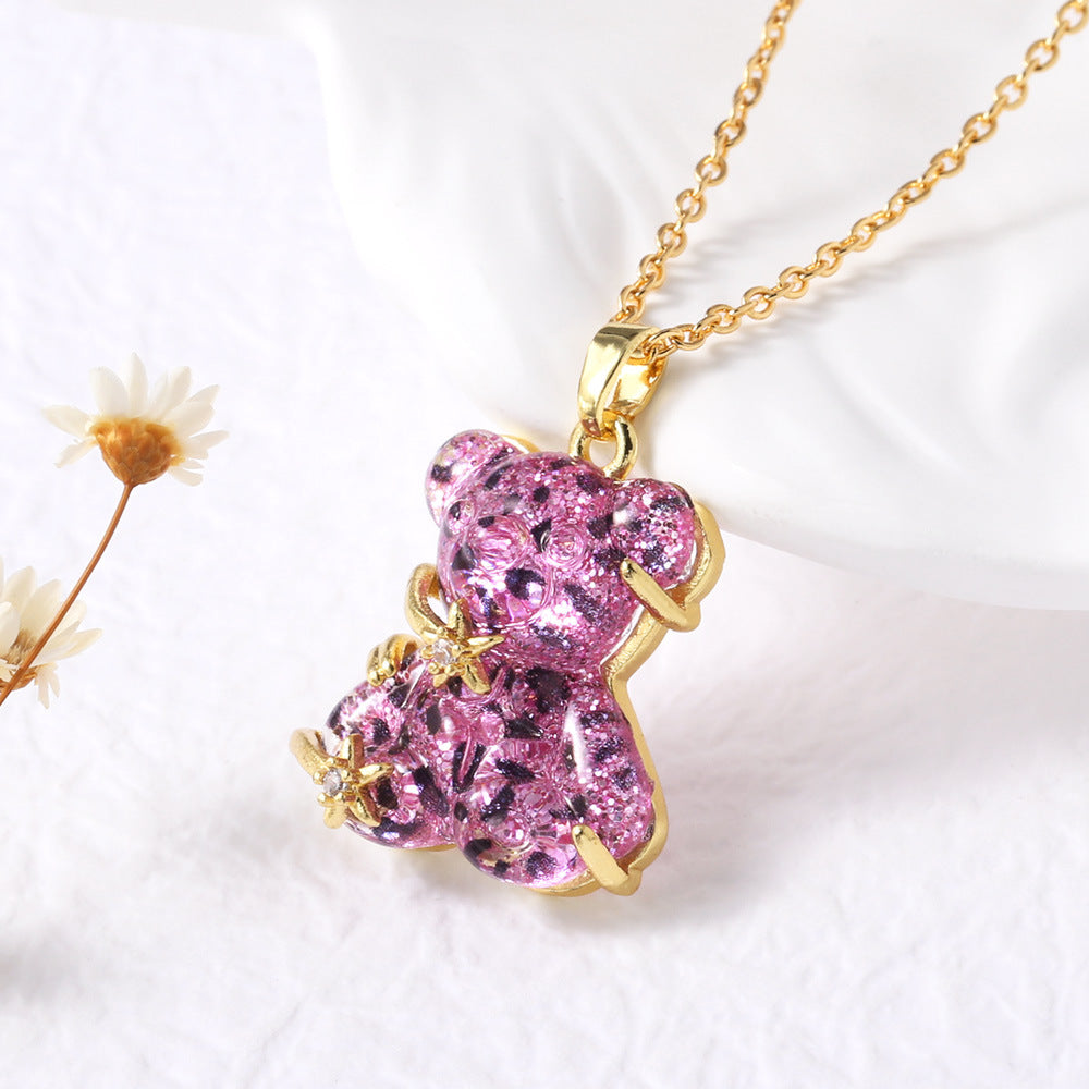 Wholesale Colorful Spotted Bear Pendant Gold Plated Necklace