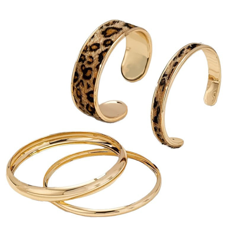 Wholesale 4 Piece Women S Leopard Print Stacking Bracelet Set Stylish Electroplated Jewelry Accessory For Everyday Wear Boutique Resale