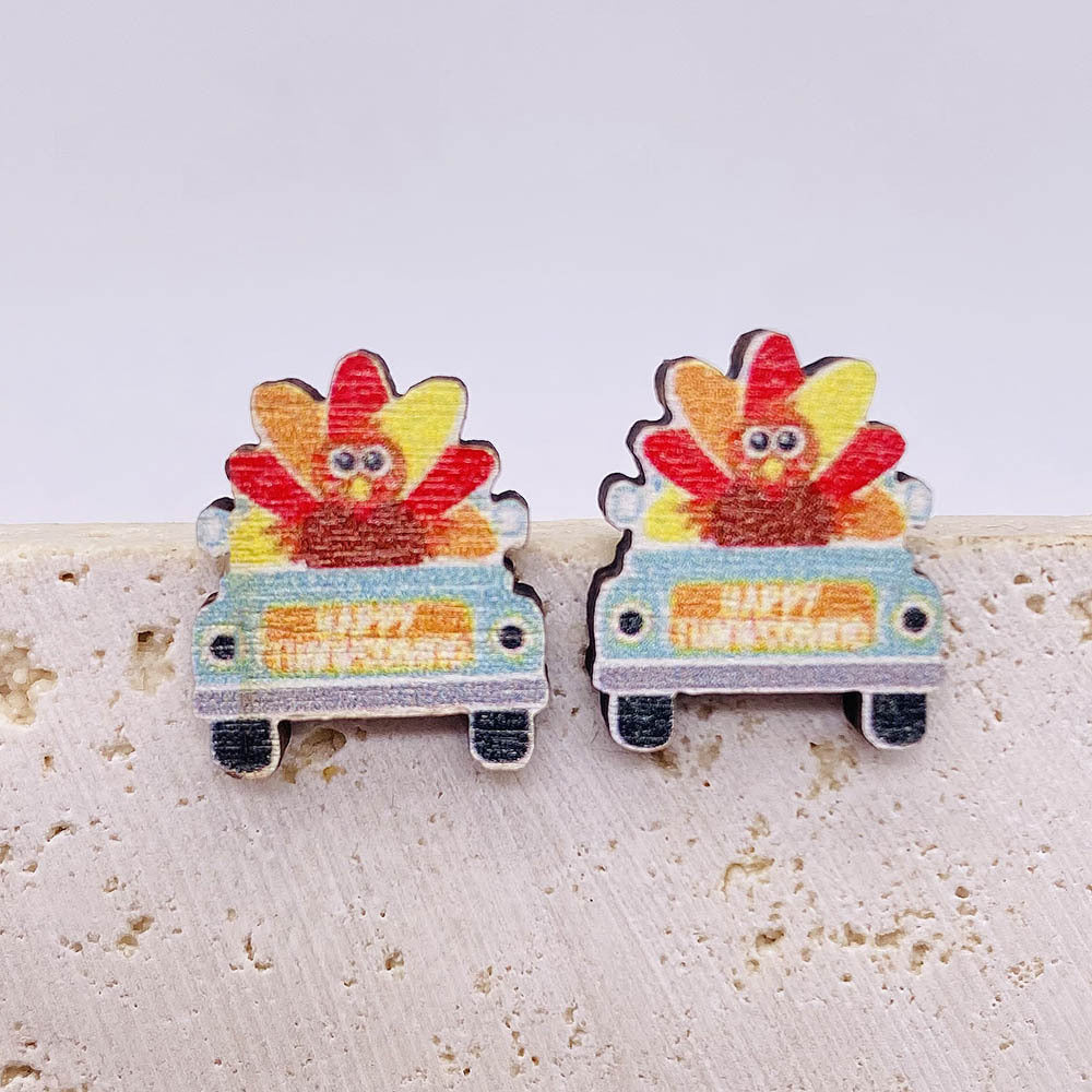 Wholesale Thanksgiving Day Pumpkin Coffee Mug Wood Earrings ACC-ES-PuCi003