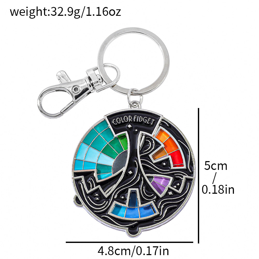 Wholesale Product Color Fidget Enamel Pin Tone Color Wheel Spinner Keychain Pendant