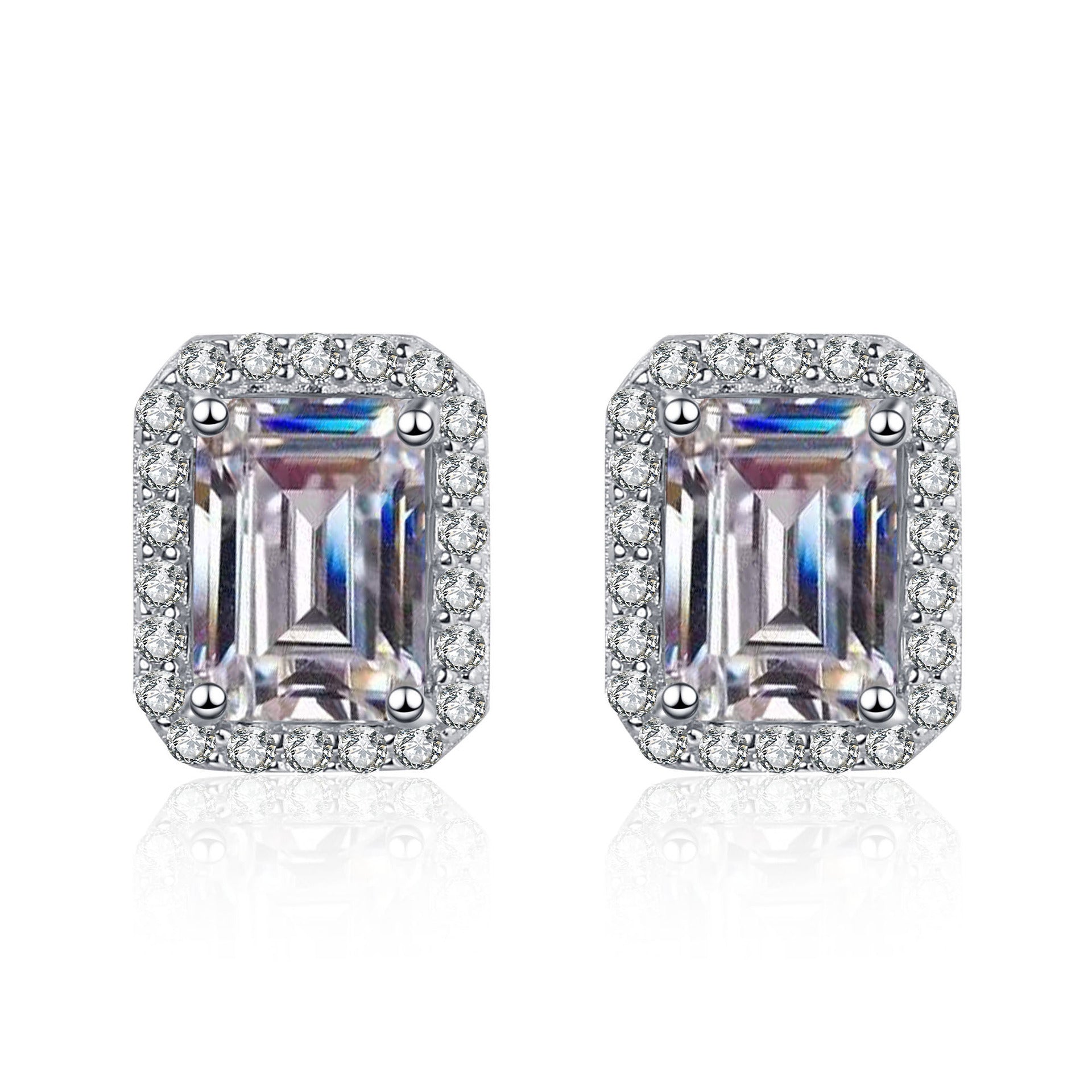 Wholesale 925 Sterling Silver Inlaid Radiant Emerald Cut Moissanite Rectangular Earrings