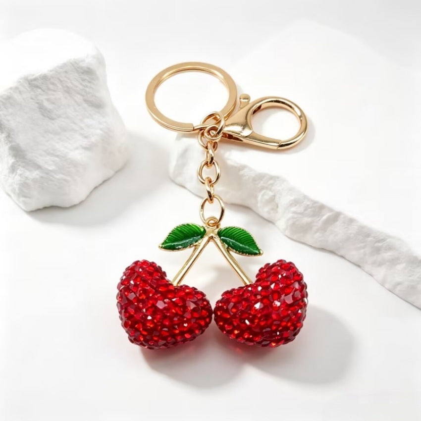 Wholesale 3D Rhinestone Cherry Heart Keychain Charm Creative Car Key Bag Pendant Decorative Accessory