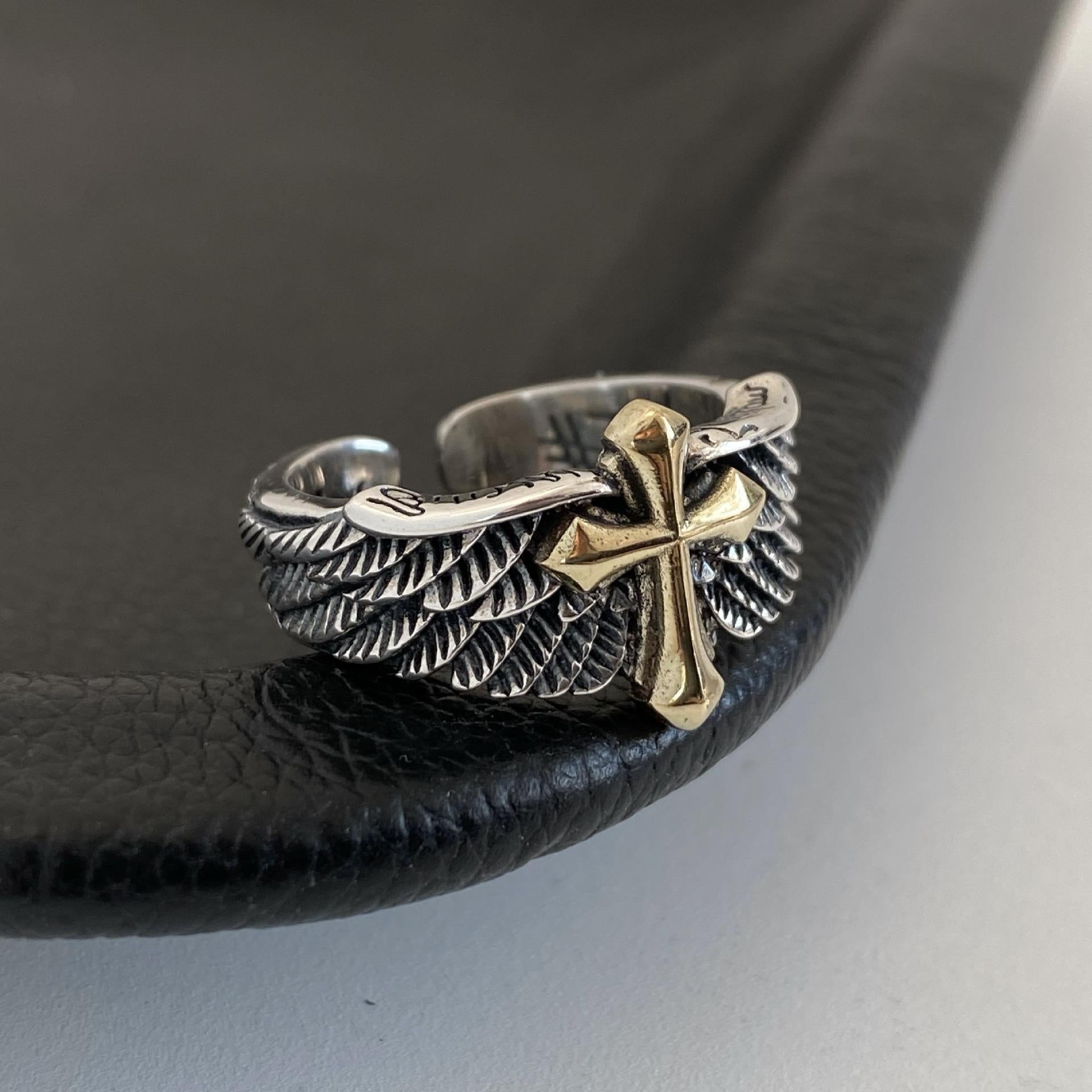 Wholesale Vintage Angel Wings Cross Adjustable  Ring
