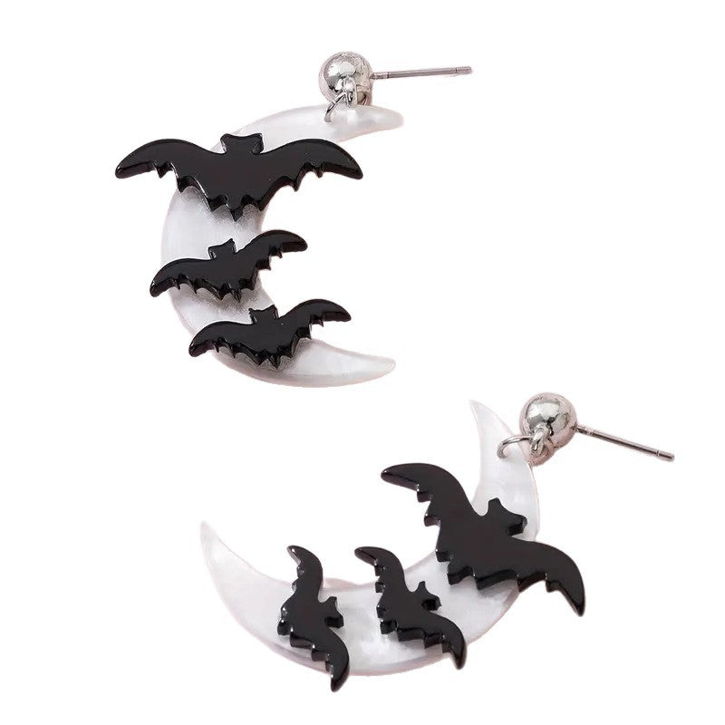 Wholesale Halloween Moon Bat  Earrings