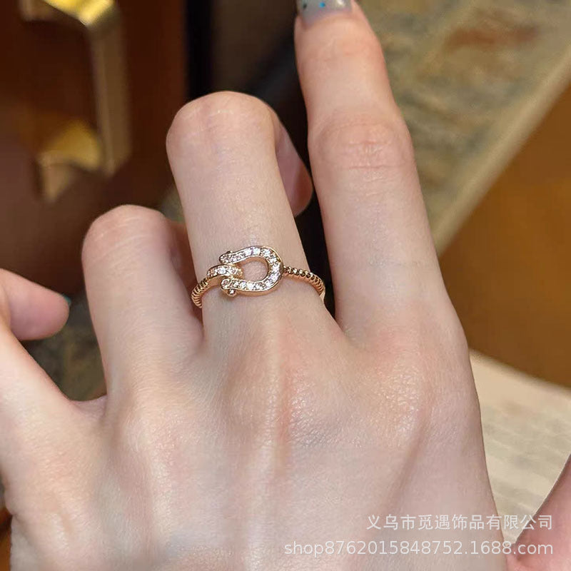 Wholesale Women S Two Piece Stacking Ring Set Sparkling Star And Horseshoe Buckle Motif Alloy Adjustable Open Rings Boutique Resale Party Jewelry