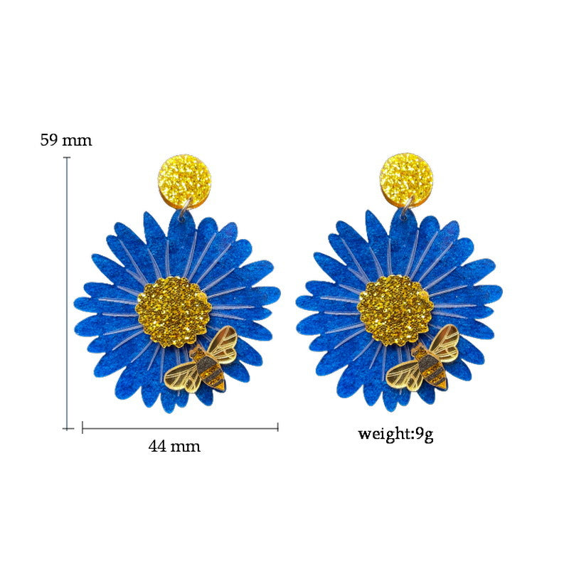 Wholesale Acrylic sunflower chrysanthemum bee earrings