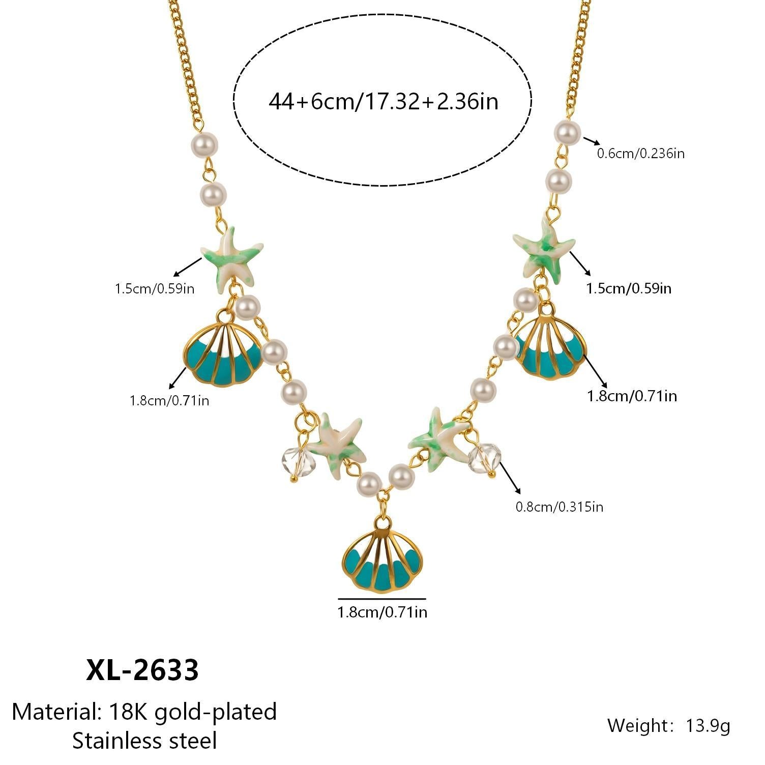 Wholesale Oceanic Resort Style Stainless Steel Necklace with Shells,  Starfish,  and Pearls
