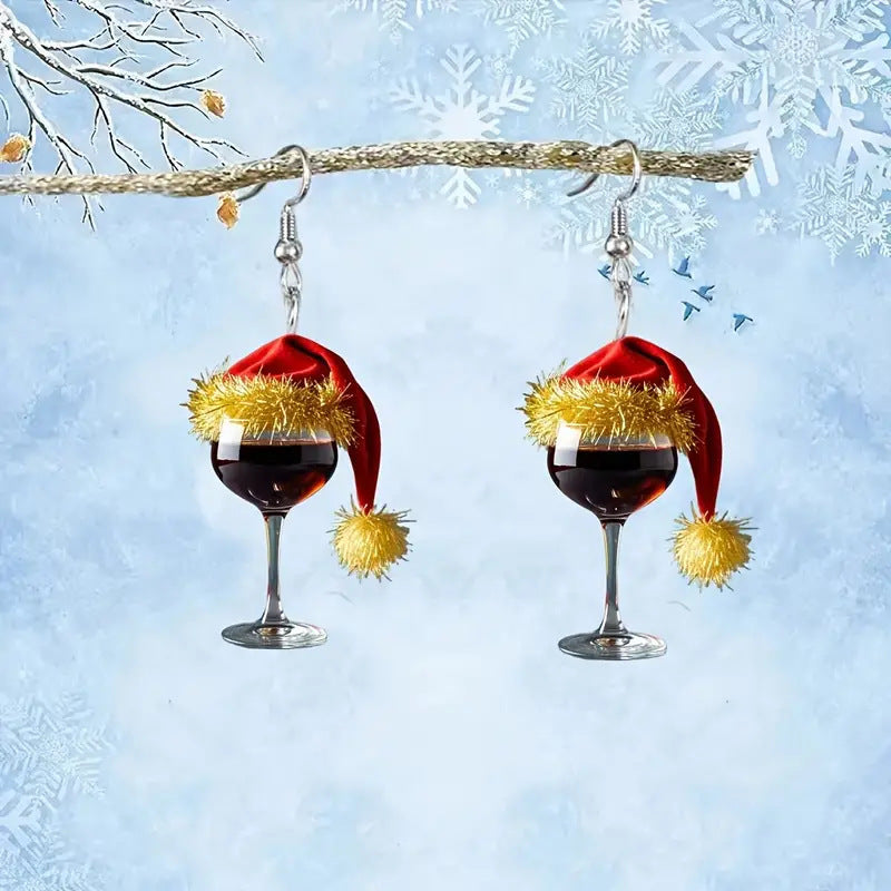 Wholesale  Christmas Hat Wine Glass Acrylic Flat Earrings