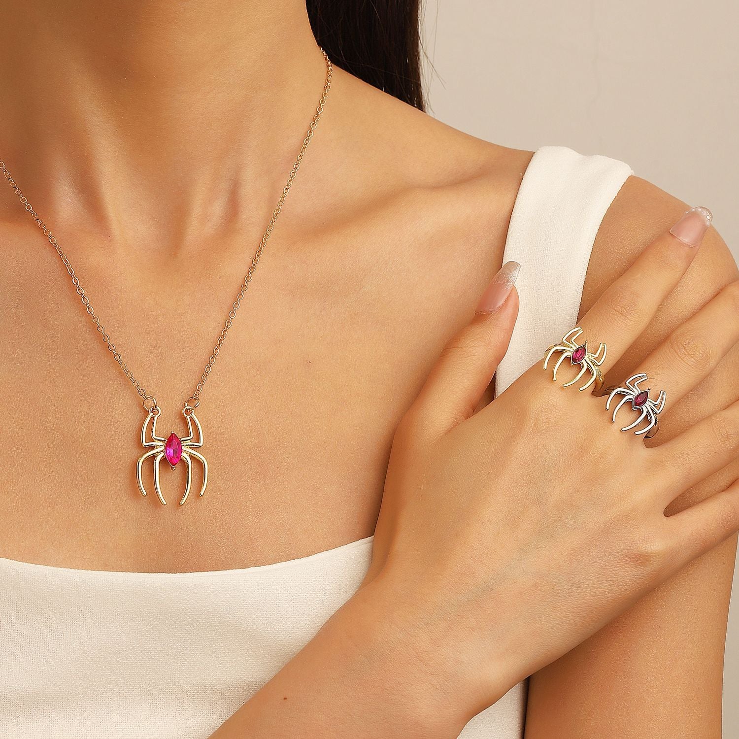 Wholesale Dark Punk Insect Necklace and Bracelet Set Alloy Electroplated Trendy Layering Jewelry Gift
