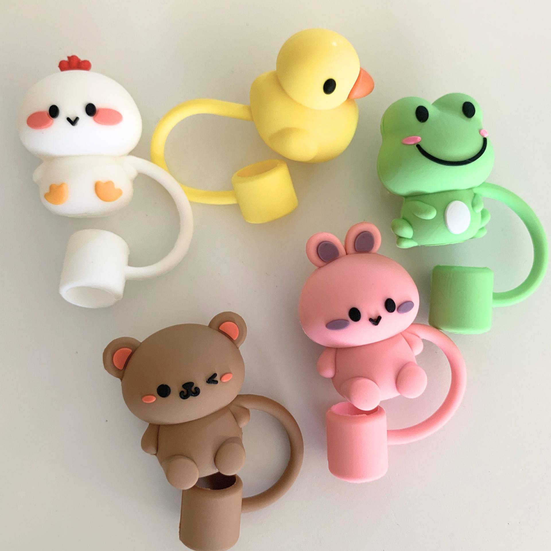 Wholesale  10mm Cute Frog Duck Animal PVC Soft Straw Tube Cap