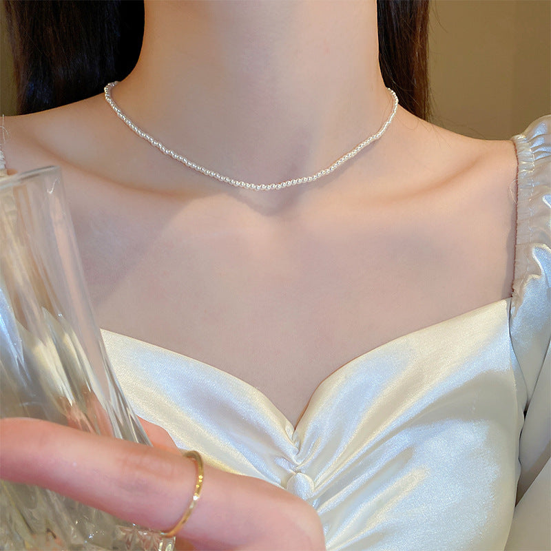 Wholesale Silver Needle Diamond Pearl Double Circle Heart Necklace  ACCVIP-NE-KJ002