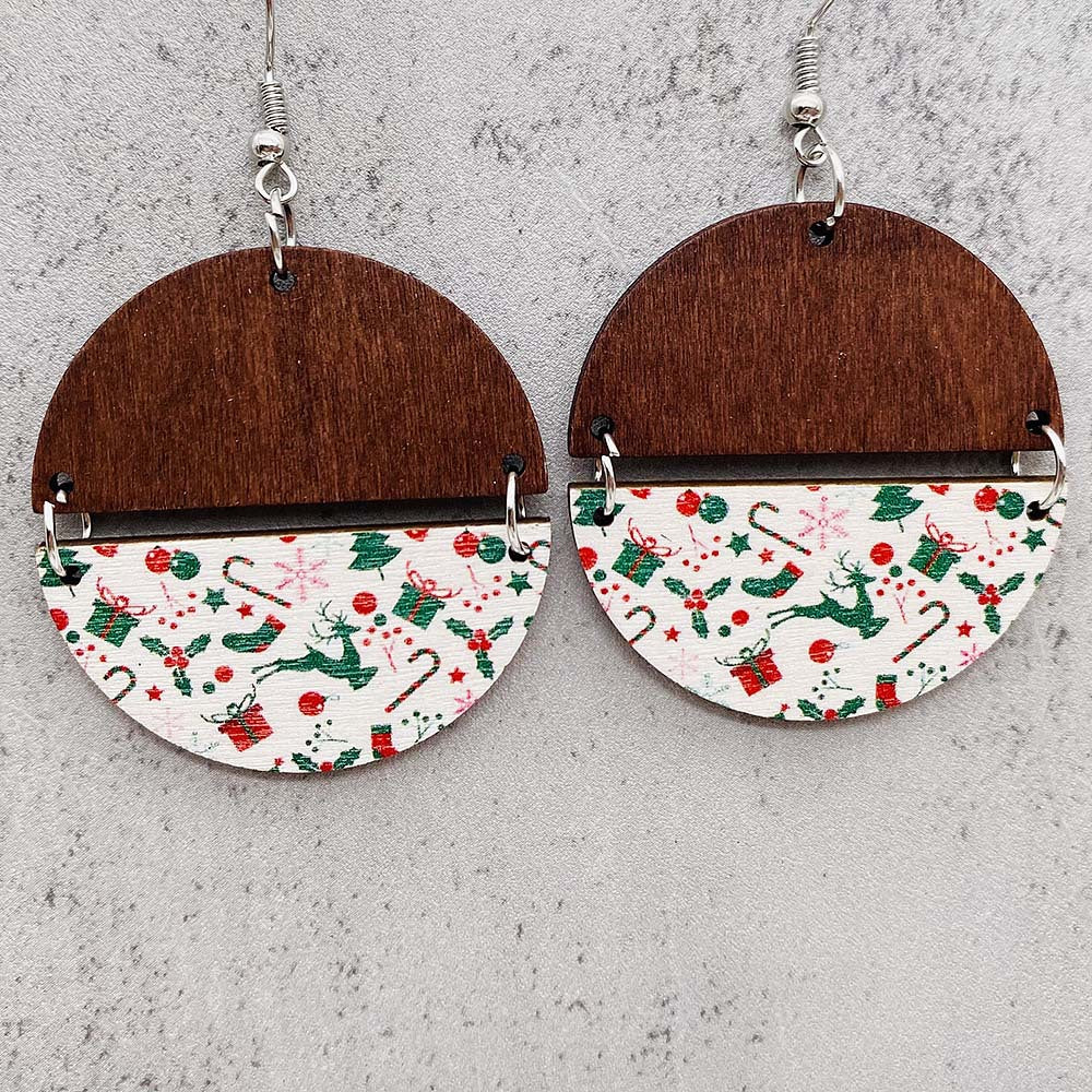 Wholesale Christmas Elk Dwarf Stitching Wooden Earrings ACC-ES-ChenY100