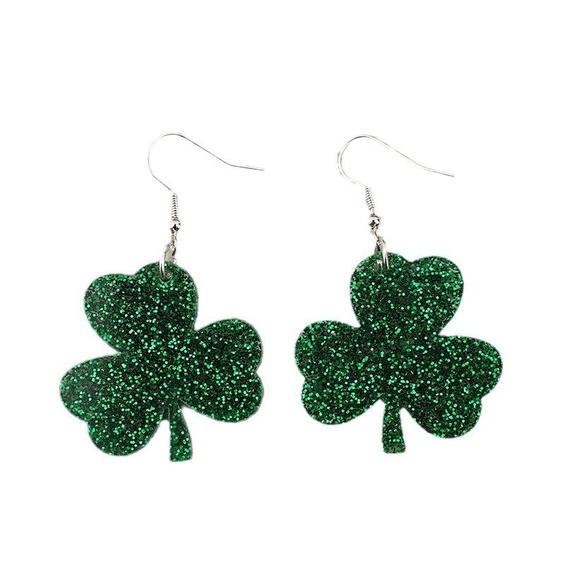 Wholesale Trendy Sequin Clover Acrylic Earrings for St.  Patrick' s Day Jewelry Gift