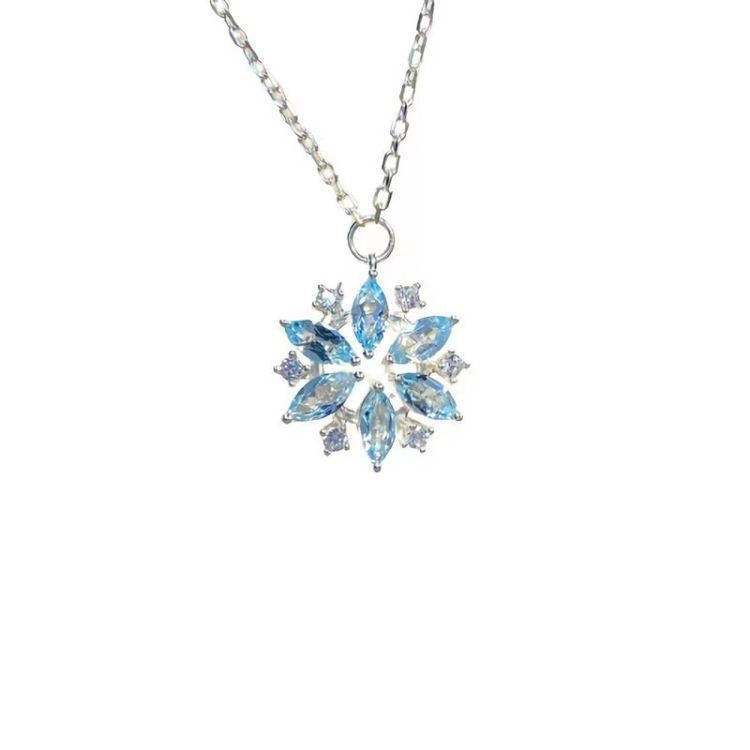 Wholesale New Arrival Diamond Sky Blue Glass Snowflake Necklace Women Light Luxury Niche Design Diamond Necklace Christmas Birthday Gift