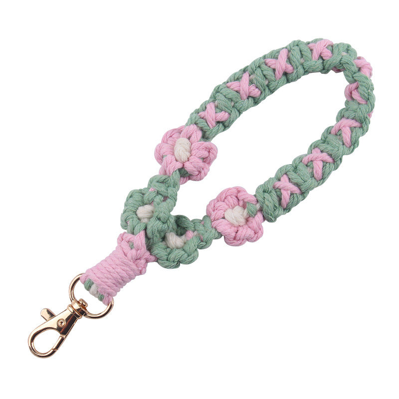 Wholesale Handmade Woven Daisy Cotton Rope Lanyard Keychain ACC-KC-GuangTian071