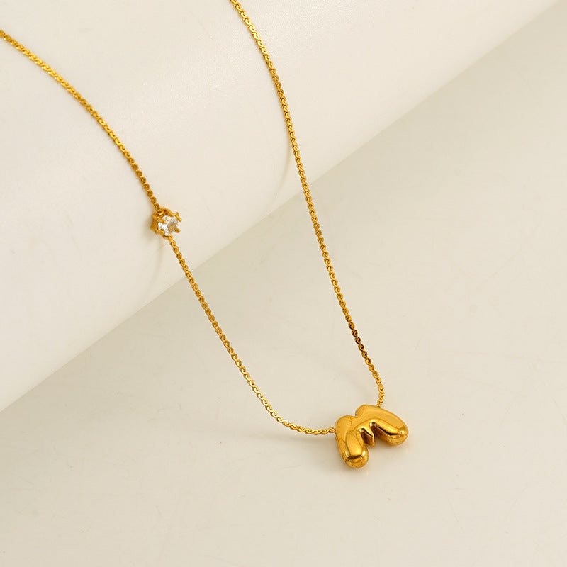 Wholesale  Stainless steel inlaid zircon chubby 26 letters pendant necklace